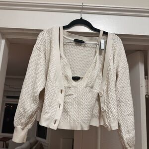 Alice + Olivia Textured Cream Cardigan + Camisole Set